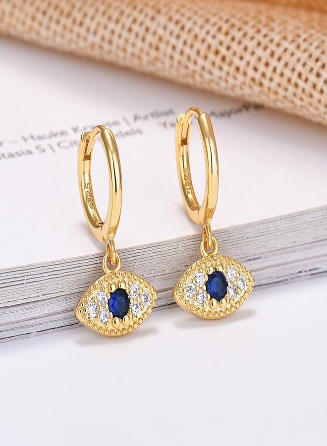 Seraphina Evil Eye Hoop Earrings for Women, 14K Gold Plated S925 Sterling Silver Post Lightweight Dainty Drop Dangle Huggie Small Hoop Earrings - Image 3